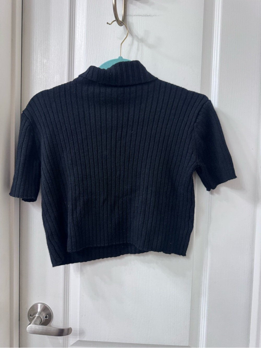 STAUD Black Ribbed Short-Sleeve Turtleneck Sweater